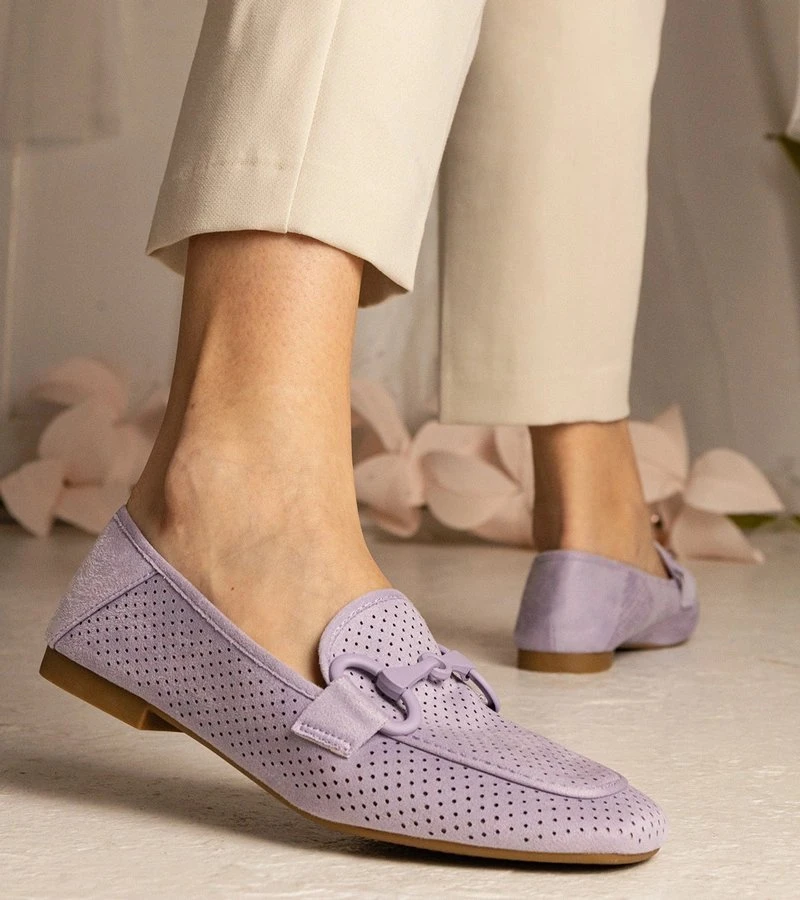 Moteriški violetiniai ažūriniai mokasinai Mensory