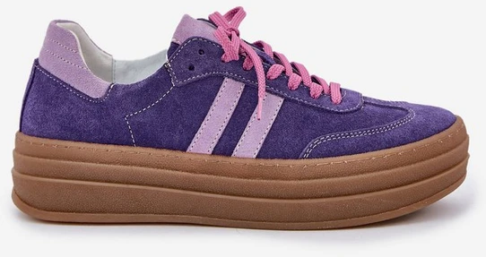 Moteriški zomšiniai platforminiai sportbačiai tamsiai violetiniai