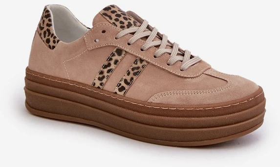 moteriški zomšiniai platforminiai sportbačiai rudos leopardo spalvos