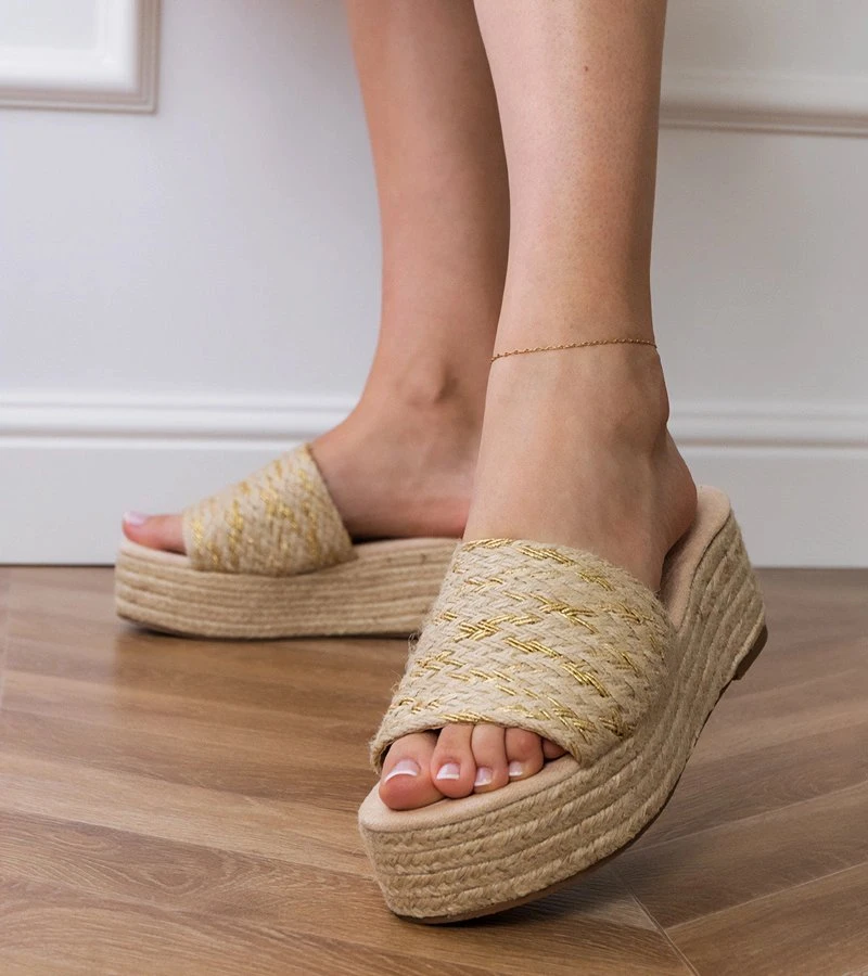 Moteriškos auksinės espadrilės šlepetės su platforma
