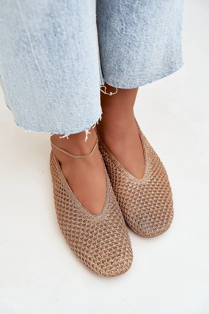 Moteriškos balerinos su tinkleliu, rusvai auksinės
