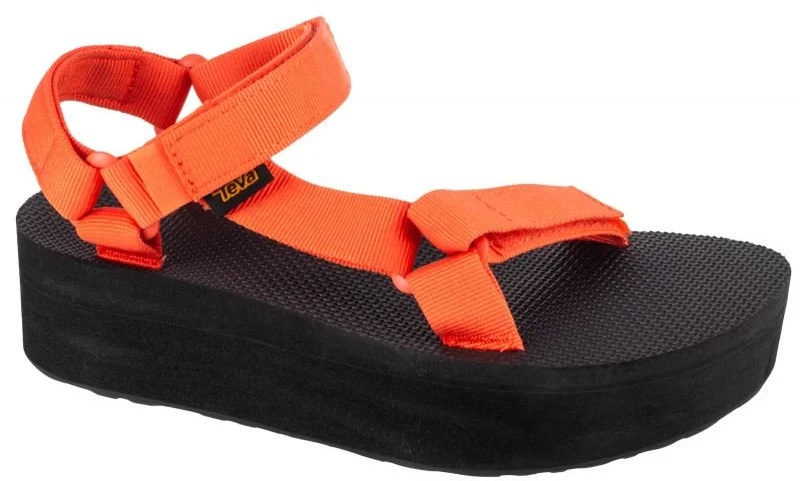 Moteriškos basutės su platforma Teva Flatform Universal, juodos ir oranžinės