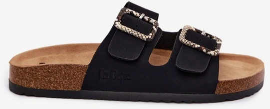 Moteriškos juodos šlepetės su sagtimis Lee Cooper