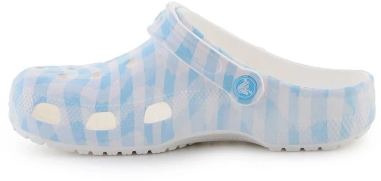 Moteriškos languotos klumpės Crocs Classic Gingham, baltos ir mėlynos