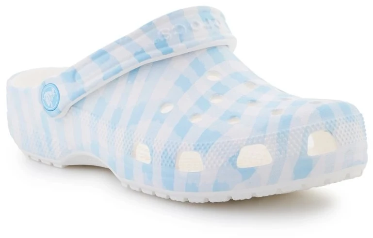 Moteriškos languotos klumpės Crocs Classic Gingham, baltos ir mėlynos
