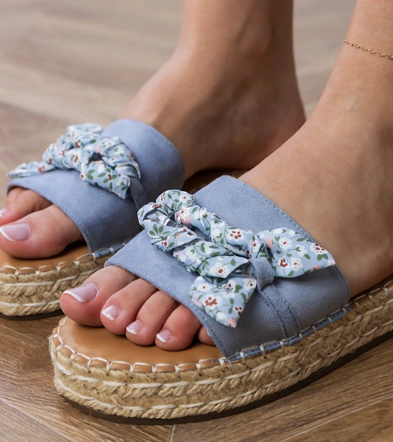 Moteriškos mėlynos espadrilės šlepetės su kaspinu