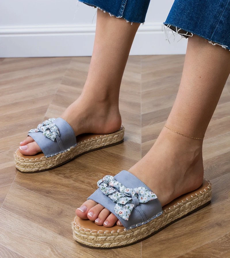 Moteriškos mėlynos espadrilės šlepetės su kaspinu