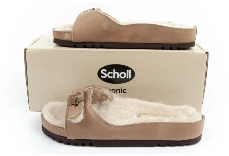 Moteriškos odinės šlepetės Scholl Iconic MEG, pilkai rusvos
