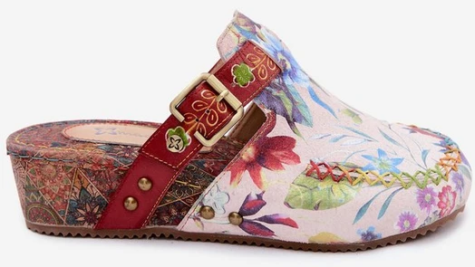 Moteriškos odinės šlepetės su koturnu Maciejka K7409-15, multicolor