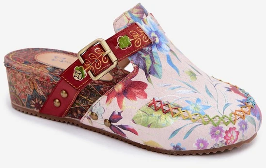 Moteriškos odinės šlepetės su koturnu Maciejka K7409-15, multicolor