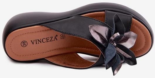 Moteriškos odinės šlepetės Vinceza 41511, juodos