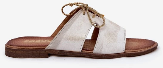 Moteriškos odinės šlepetės žema kulne Zazoo“ (sendinto aukso spalvos)