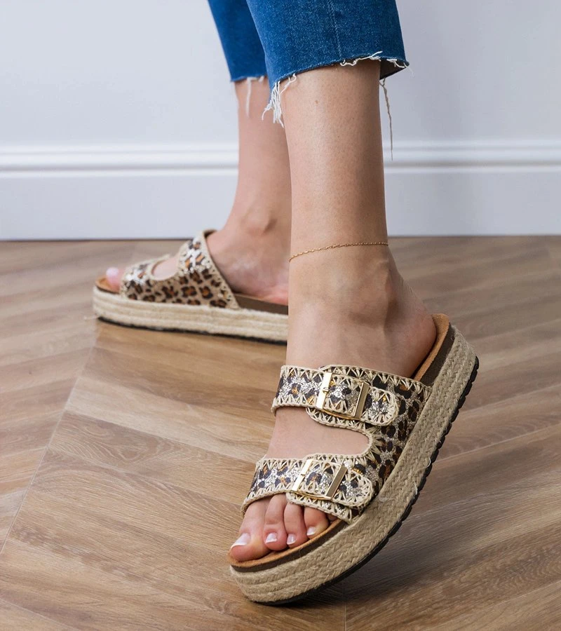 Moteriškos panterinės espadrilės šlepetės su sagtimis