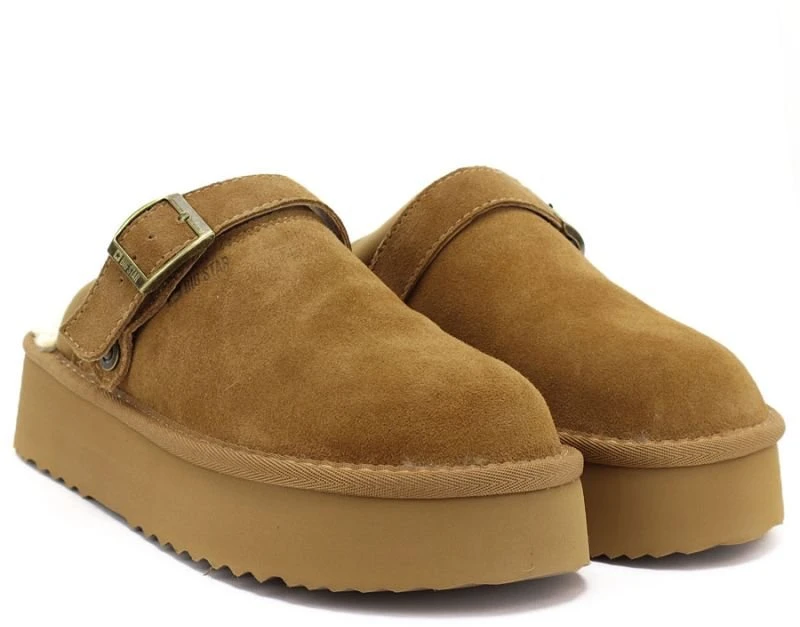 Moteriškos pašiltintos šlepetės ant platformos Big Star, camel