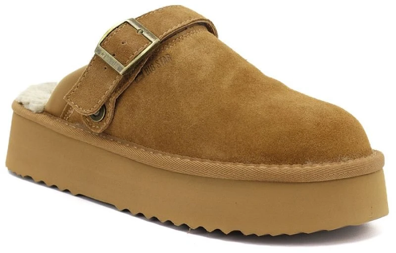 Moteriškos pašiltintos šlepetės ant platformos Big Star, camel