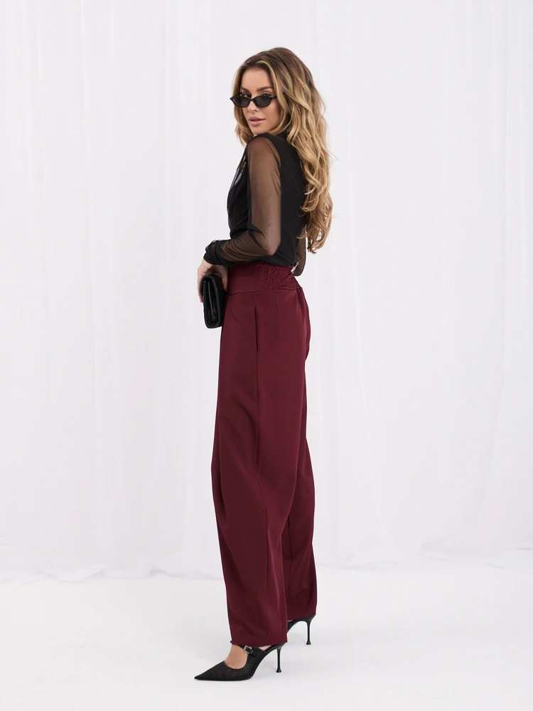 Moteriškos plačios kelnės Italy Moda, bordo