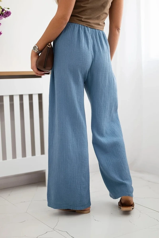 Moteriškos plačios muslino kelnės Denim, mėlynos spalvos