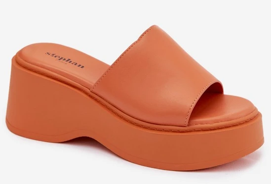 Moteriškos platforminės šlepetės oranžinės