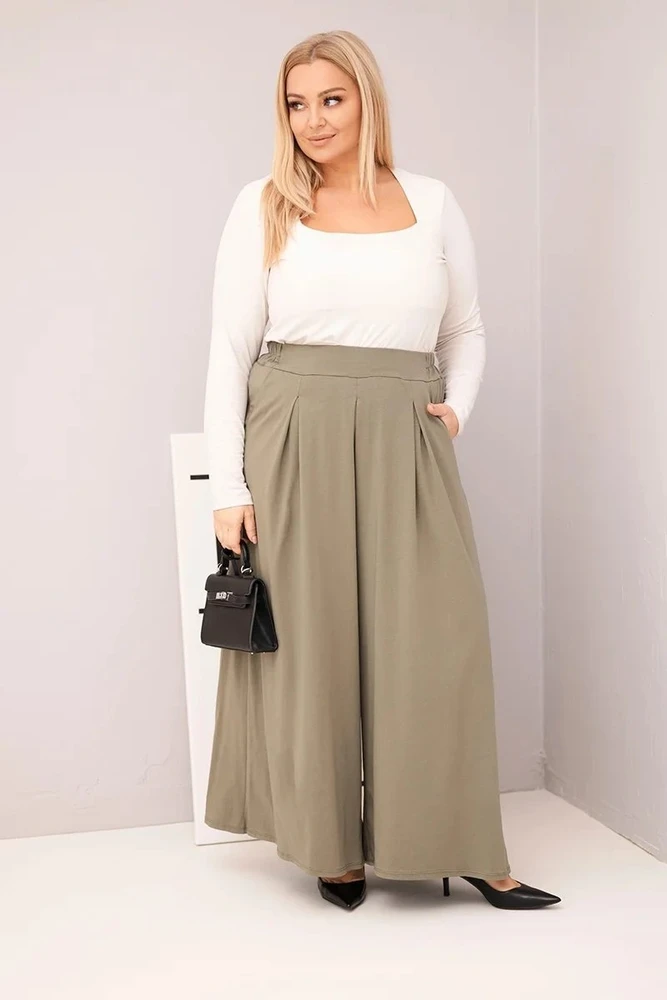 Moteriškos Plus Size chaki kelnės plačiomis klešnėmis