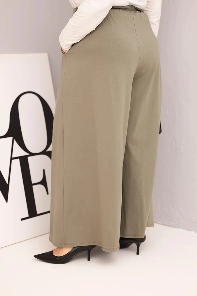 Moteriškos Plus Size chaki kelnės plačiomis klešnėmis