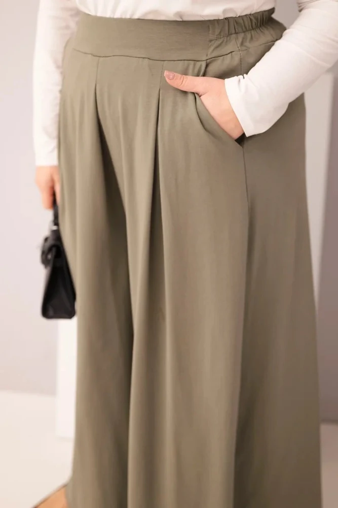 Moteriškos Plus Size chaki kelnės plačiomis klešnėmis