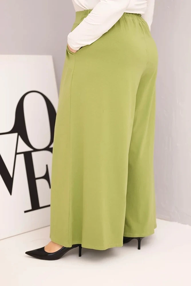 Moteriškos Plus Size kelnės plačiomis klešnėmis, pistacijų spalvos