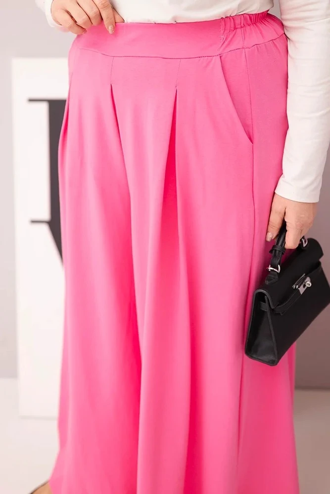 Moteriškos Plus Size kelnės plačiomis klešnėmis, šviesiai rožinės spalvos