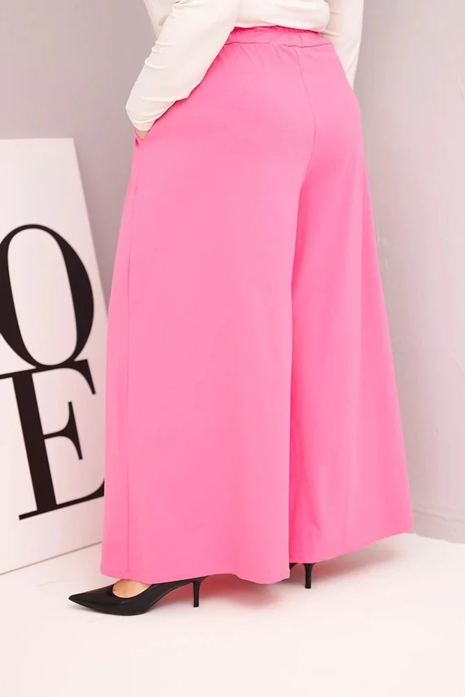 Moteriškos Plus Size kelnės plačiomis klešnėmis, šviesiai rožinės spalvos