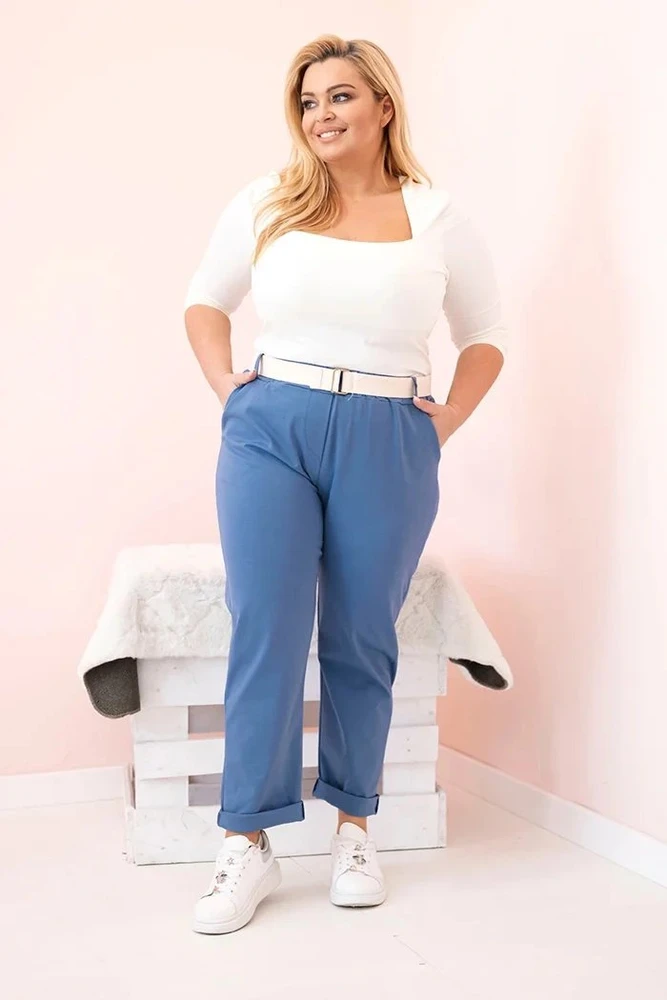Moteriškos Plus Size kelnės su diržu, džinso spalvos