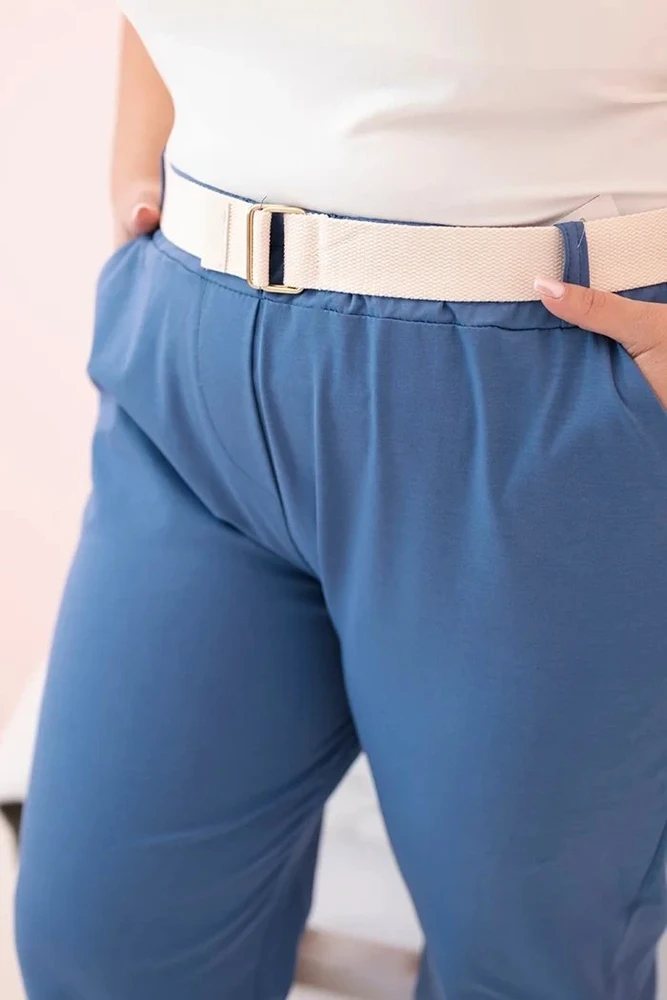 Moteriškos Plus Size kelnės su diržu, džinso spalvos