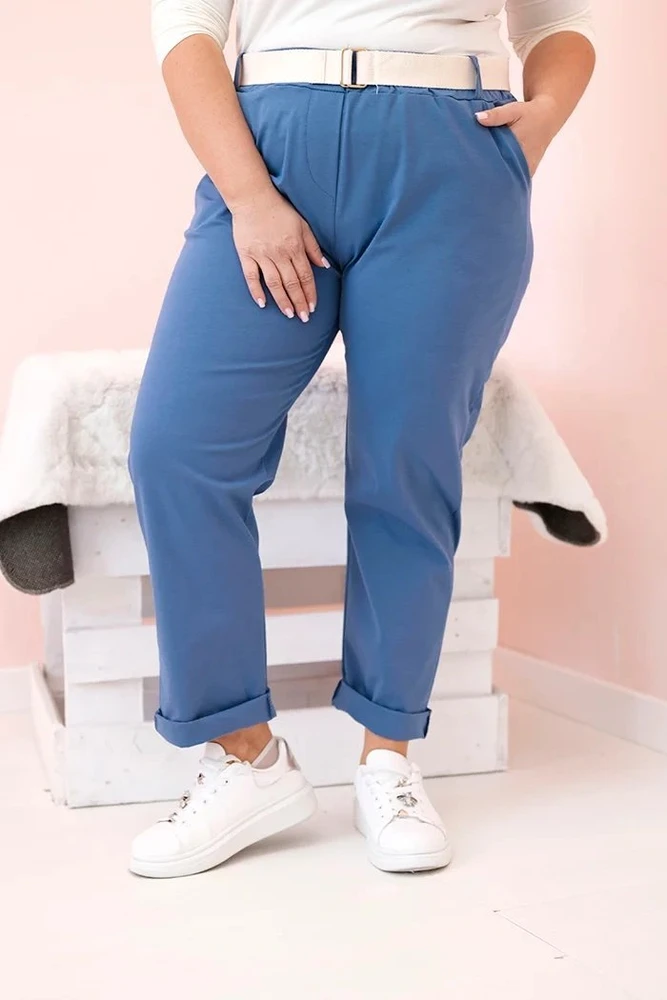 Moteriškos Plus Size kelnės su diržu, džinso spalvos