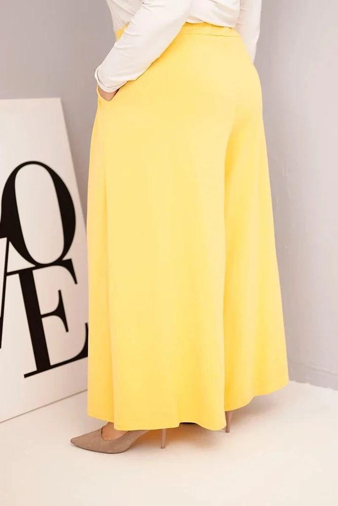 Moteriškos Plus Size kelnės su plačiomis klešnėmis, geltonos spalvos