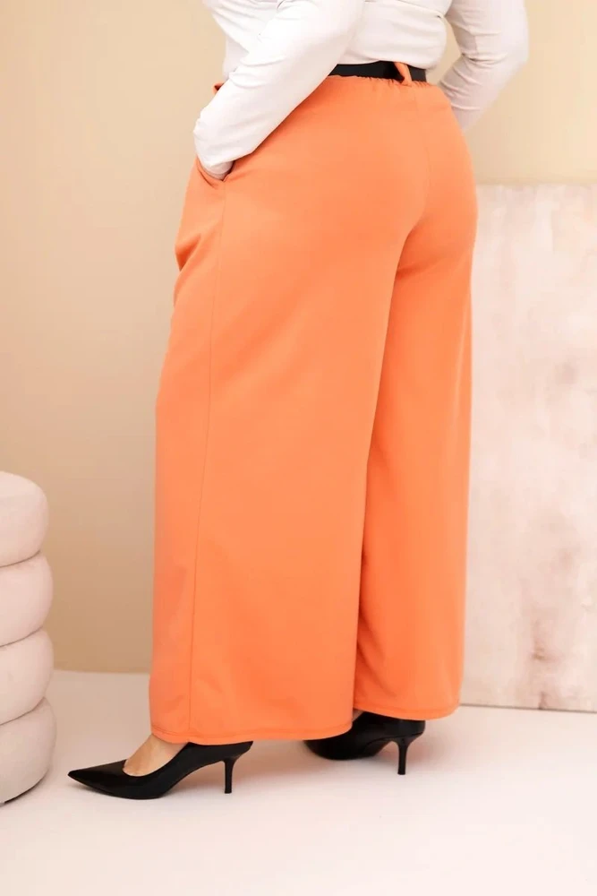 Moteriškos Plus Size kelnės su plačiomis klešnėmis ir diržu, persikų spalvos