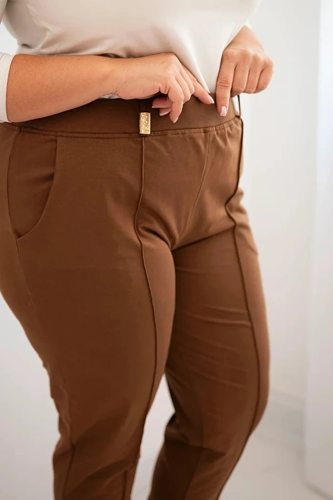 Moteriškos Plus Size kelnės su tampriu juosmeniu, kapučino spalvos
