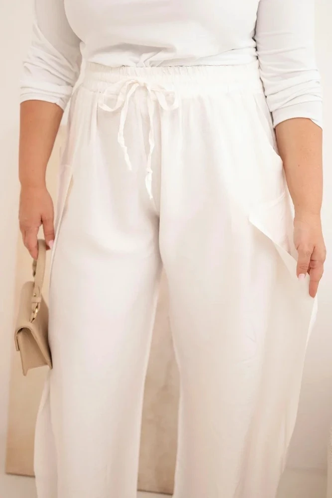 Moteriškos Plus Size medvilninės kelnės su tampriu juosmeniu, ekru