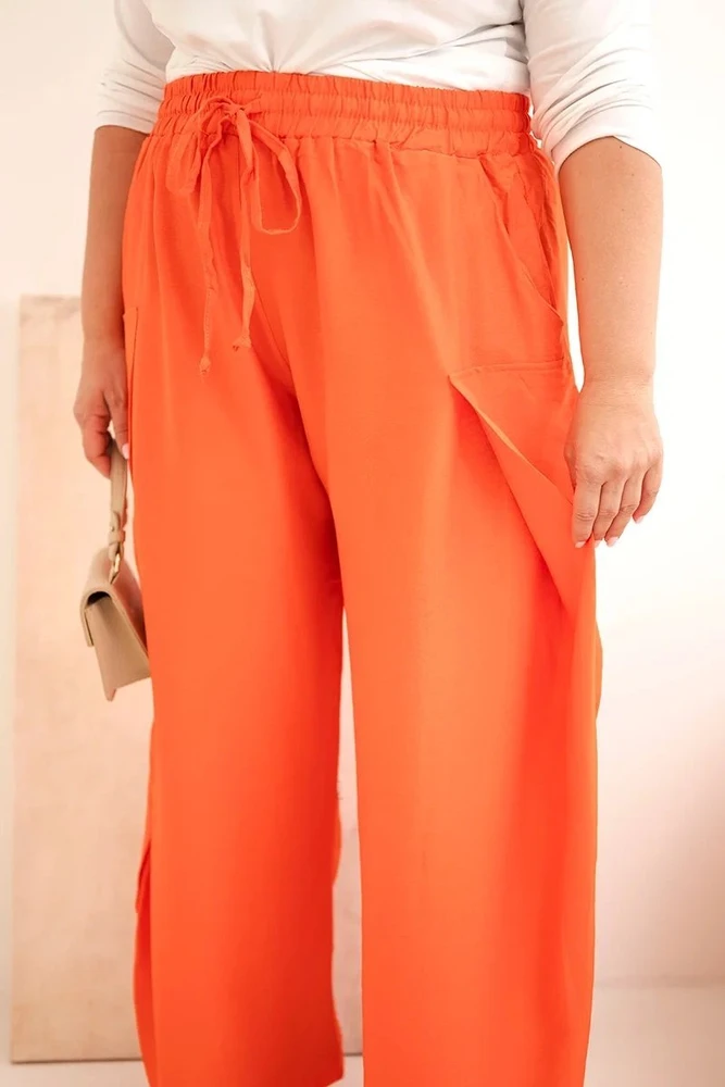 Moteriškos Plus Size medvilninės kelnės su tampriu juosmeniu, oranžinės