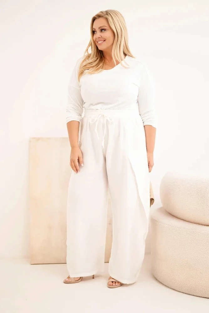 Moteriškos Plus Size medvilninės kelnės su tampriu juosmeniu, ekru