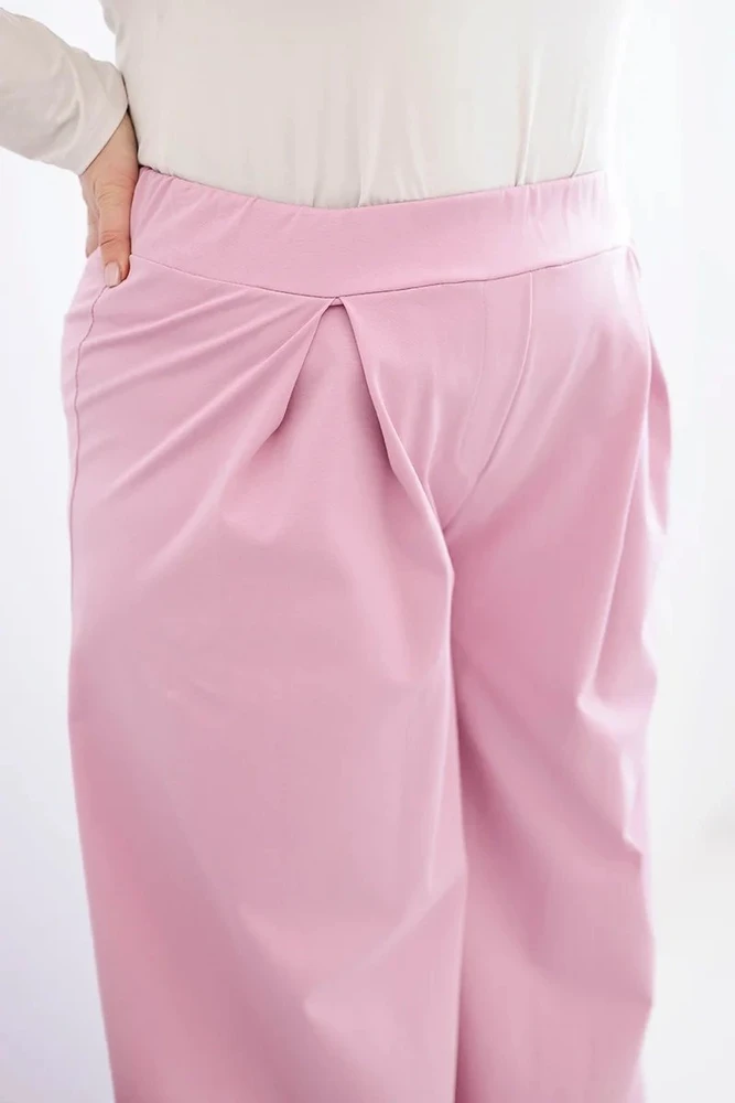 Moteriškos Plus Size plačios kelnės su klostėmis, šviesiai violetinės spalvos