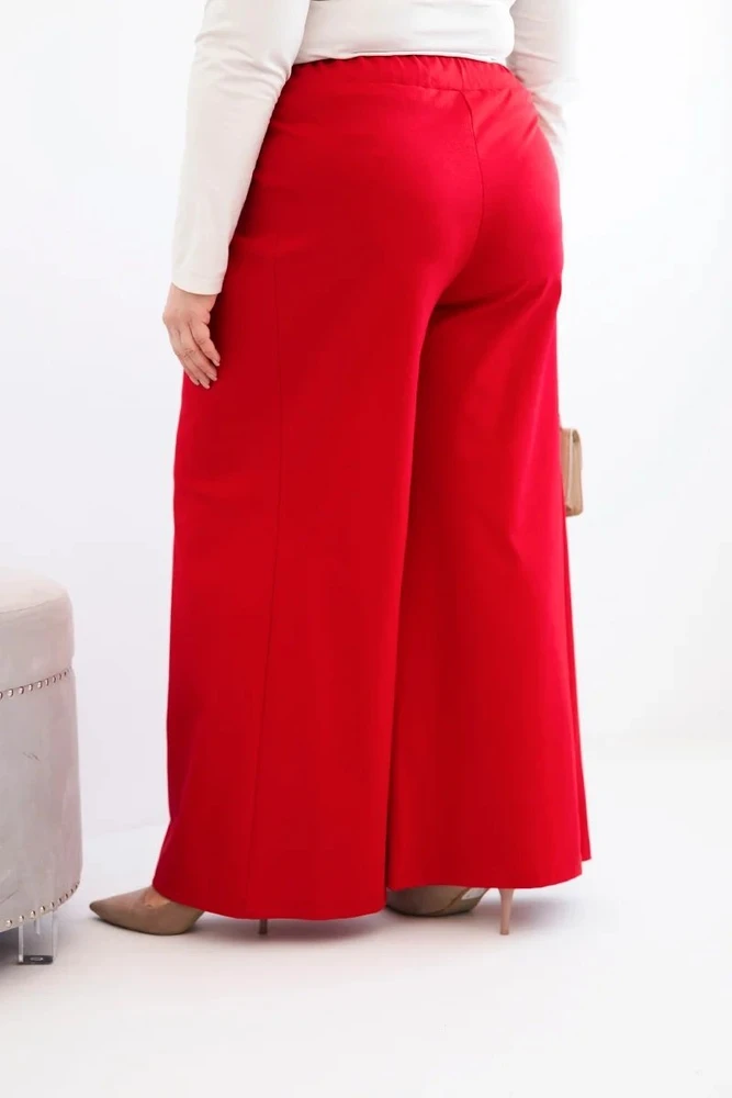 Moteriškos Plus Size plačios kelnės su klostėmis, raudonos spalvos
