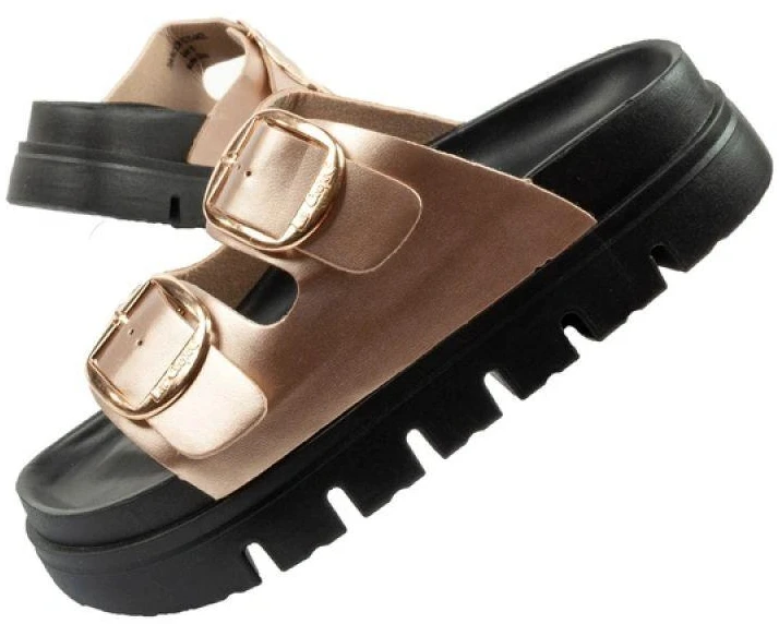 Moteriškos šlepetės Lee Cooper, auksinės, patogios, ant platformos, madingos