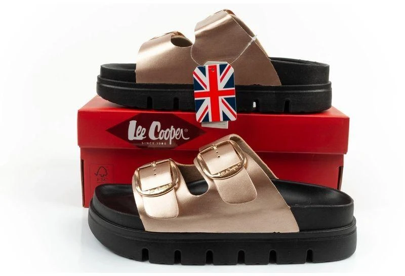 Moteriškos šlepetės Lee Cooper, auksinės, patogios, ant platformos, madingos
