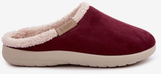 Moteriškos šlepetės su kailio imitacijos apvadu Inblu, bordo spalvos