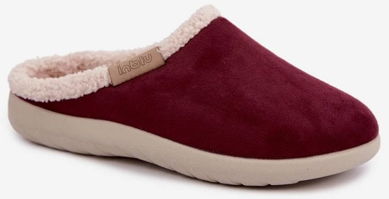 Moteriškos šlepetės su kailio imitacijos apvadu Inblu, bordo spalvos