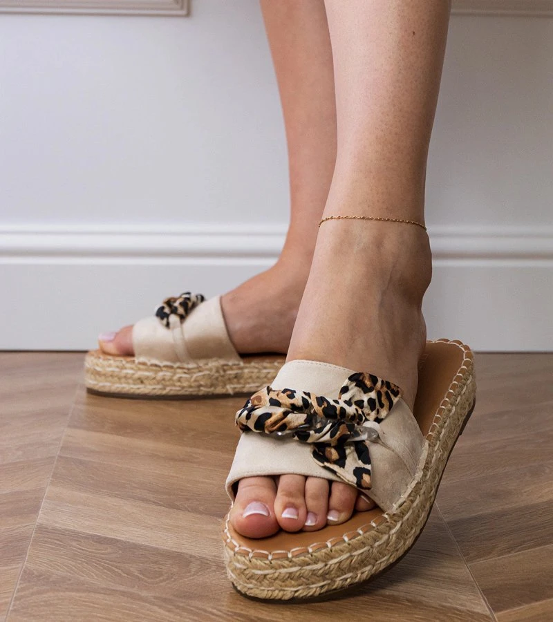 Moteriškos smėlio espadrilės šlepetės su kaspinėliu vasarai