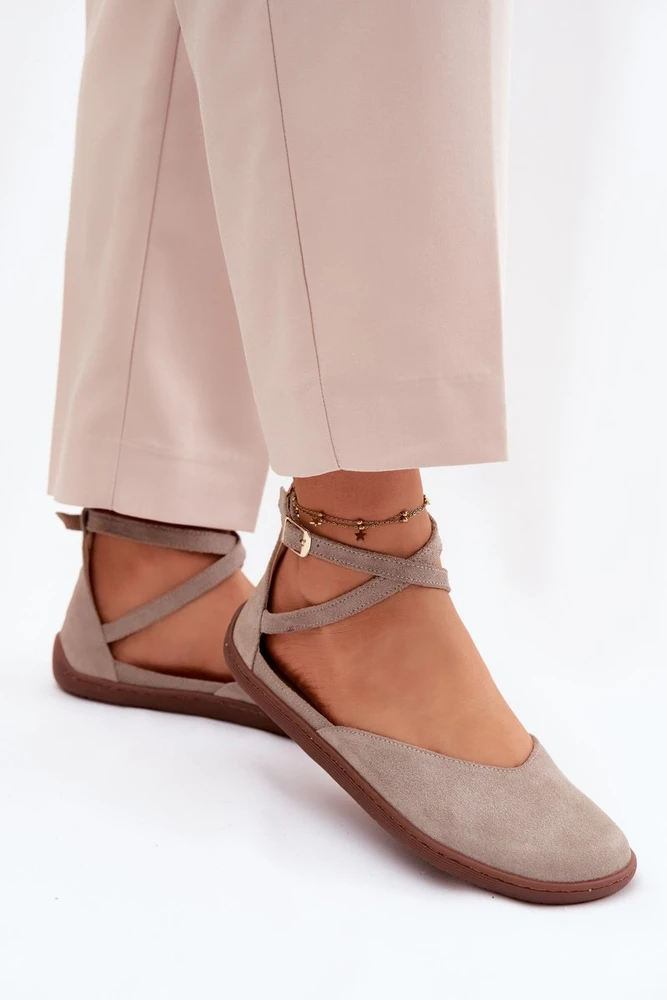 Moteriškos zomšinės barefoot balerinos Zazoo 320, cappuccino