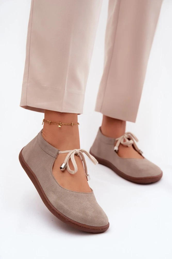 Moteriškos zomšinės barefoot balerinos Zazoo 021 Cappuccino