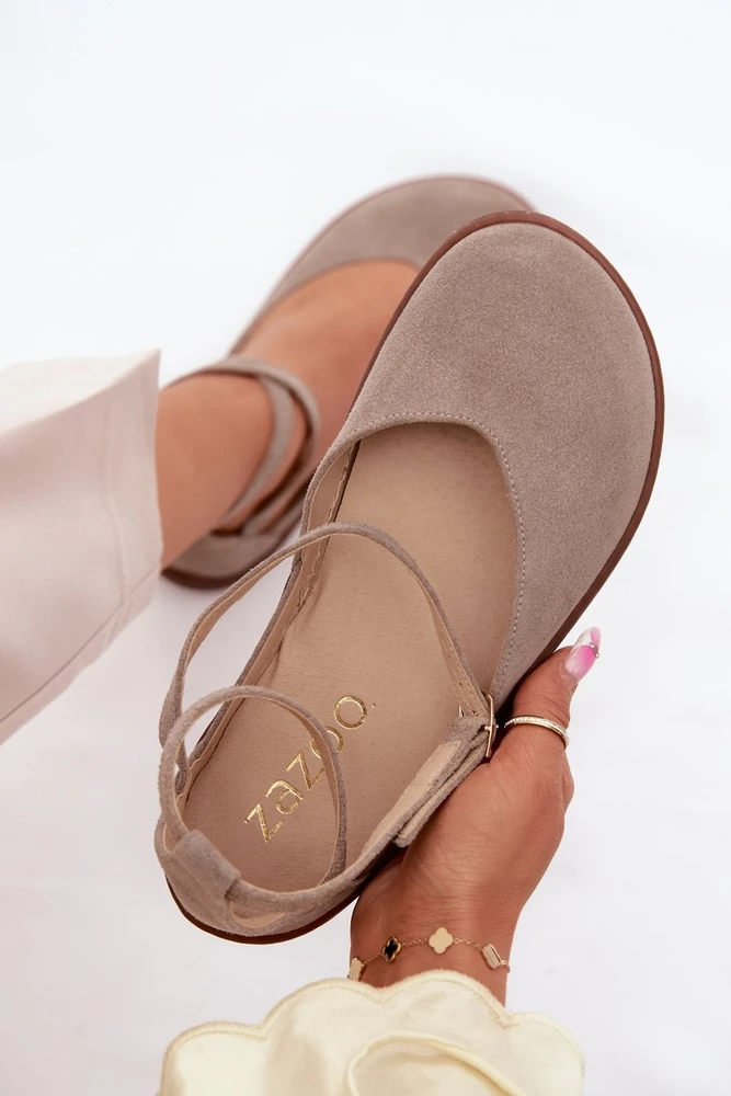 Moteriškos zomšinės barefoot balerinos Zazoo 320, cappuccino