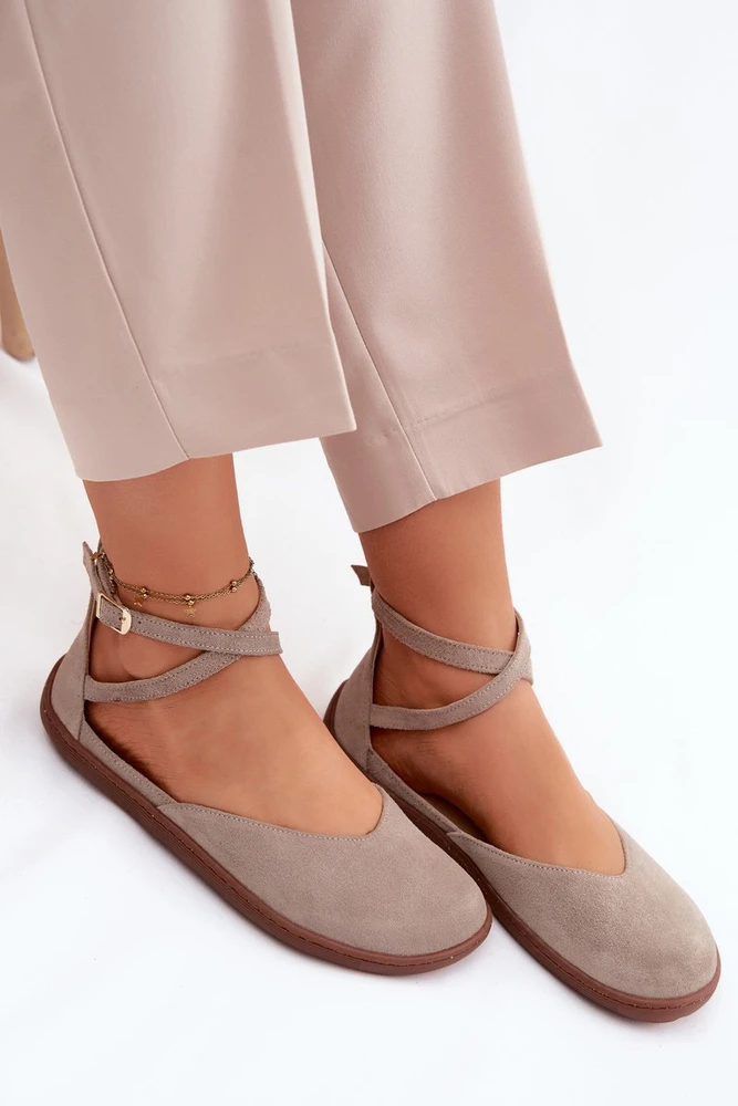 Moteriškos zomšinės barefoot balerinos Zazoo 320, cappuccino
