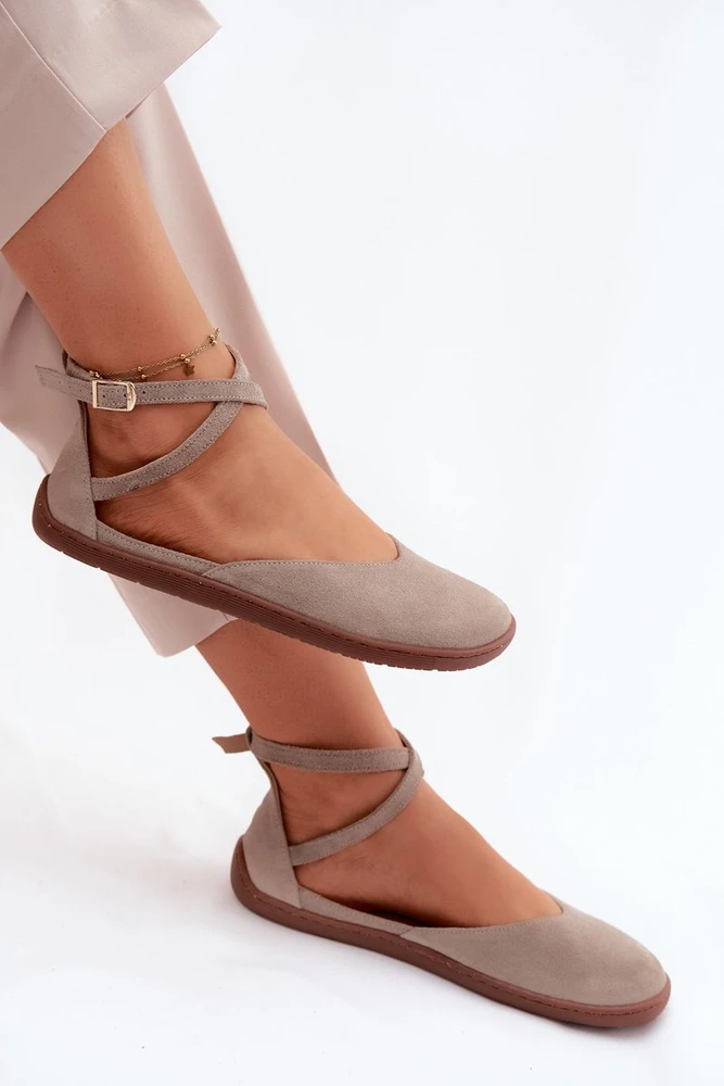Moteriškos zomšinės barefoot balerinos Zazoo 320, cappuccino