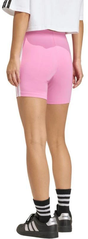 Moterų adidas Essentials 3-Stripes aukšto liemens dviratininko šortai, rožiniai, KT1625